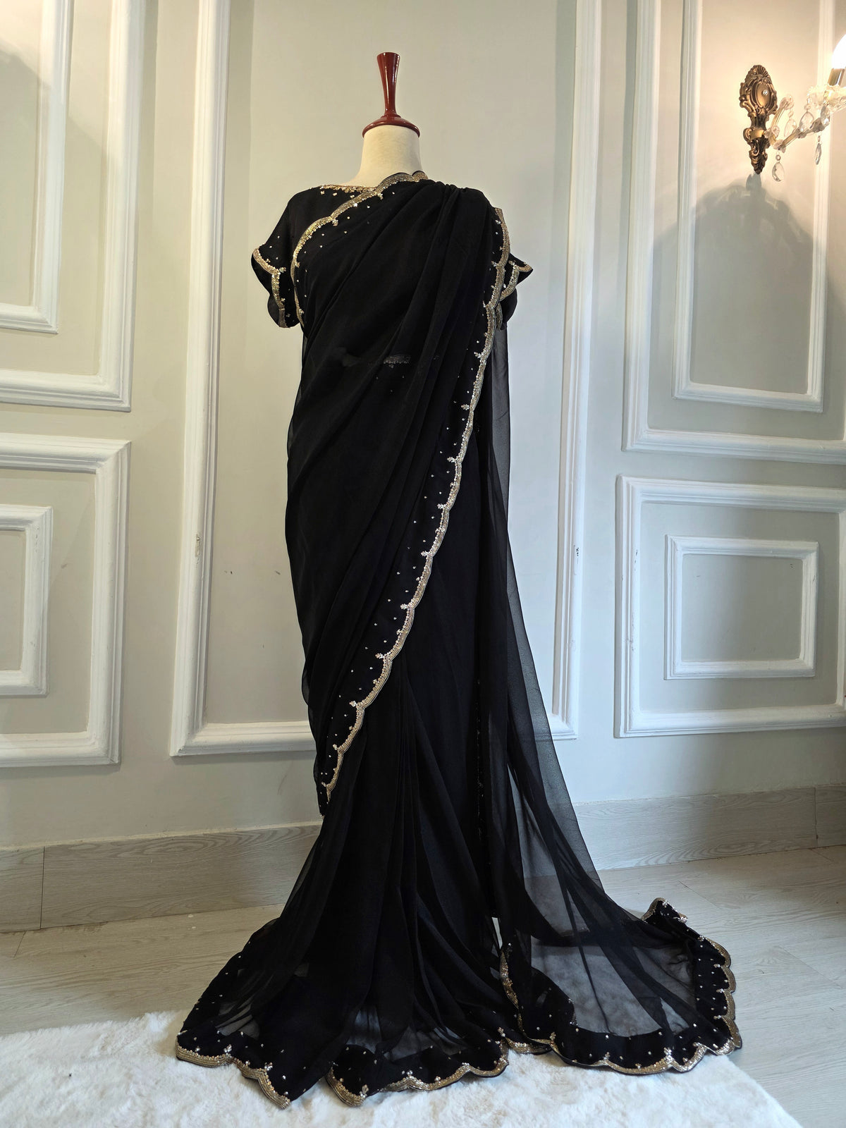 Black chiffom saree