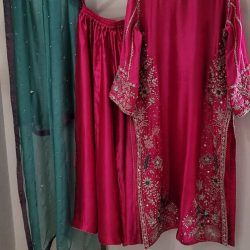 luxurious ensemble crafted from Sheesha Silk fabric for the shirt and trouser, paired with a Bamber Organza dupatta
